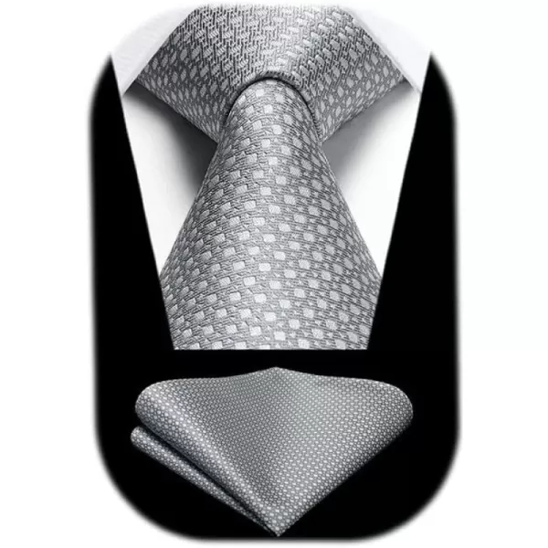HISDERN Mens Ties Solid Color Tie and Pocket Square Set Classic Woven Formal Neckties &amp; Handkerchief Wedding Party