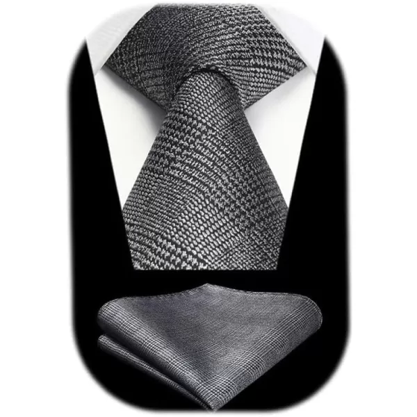 HISDERN Mens Ties Solid Color Tie and Pocket Square Set Classic Woven Formal Neckties &amp; Handkerchief Wedding Party