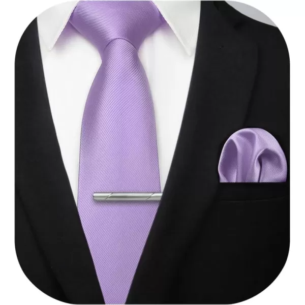 HISDERN Mens Ties Solid Color Wedding Ties and Pocket Square Neckties Clip Sets Business Formal Satin Ties for Men