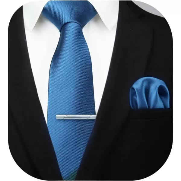 HISDERN Mens Ties Solid Color Wedding Ties and Pocket Square Neckties Clip Sets Business Formal Satin Ties for Men
