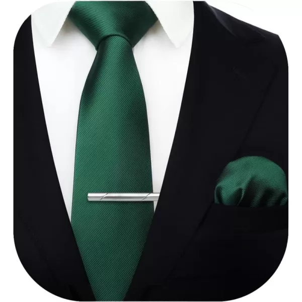 HISDERN Mens Ties Solid Color Wedding Ties and Pocket Square Neckties Clip Sets Business Formal Satin Ties for Men