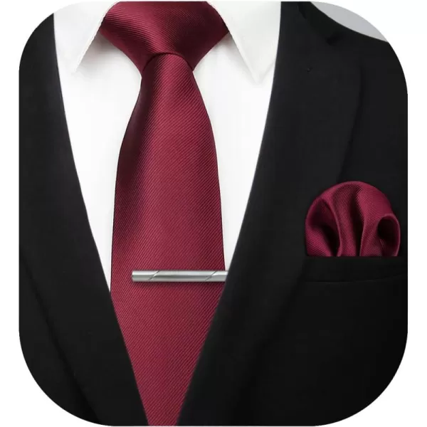 HISDERN Mens Ties Solid Color Wedding Ties and Pocket Square Neckties Clip Sets Business Formal Satin Ties for Men