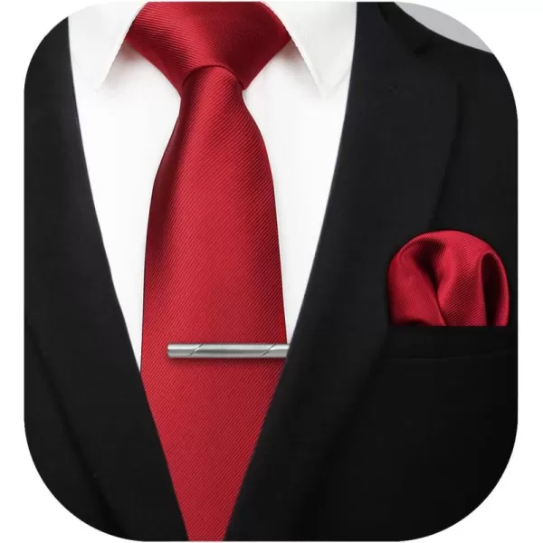 HISDERN Mens Ties Solid Color Wedding Ties and Pocket Square Neckties Clip Sets Business Formal Satin Ties for Men
