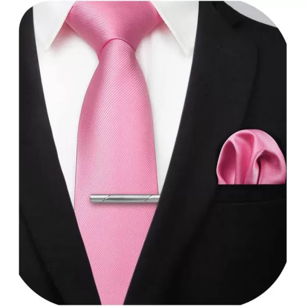 HISDERN Mens Ties Solid Color Wedding Ties and Pocket Square Neckties Clip Sets Business Formal Satin Ties for Men