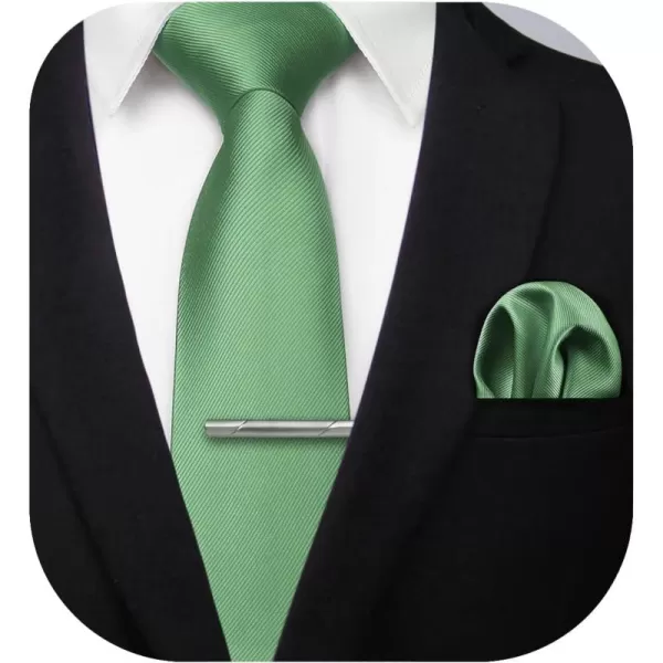 HISDERN Mens Ties Solid Color Wedding Ties and Pocket Square Neckties Clip Sets Business Formal Satin Ties for Men