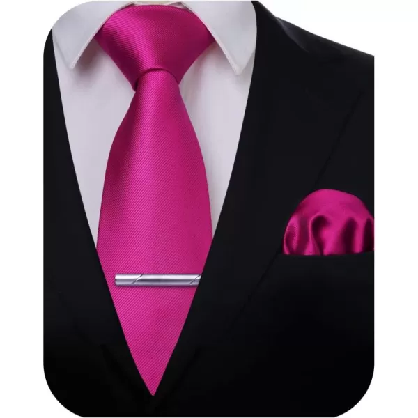 HISDERN Mens Ties Solid Color Wedding Ties and Pocket Square Neckties Clip Sets Business Formal Satin Ties for Men