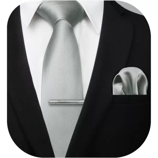 HISDERN Mens Ties Solid Color Wedding Ties and Pocket Square Neckties Clip Sets Business Formal Satin Ties for Men