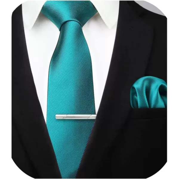 HISDERN Mens Ties Solid Color Wedding Ties and Pocket Square Neckties Clip Sets Business Formal Satin Ties for Men