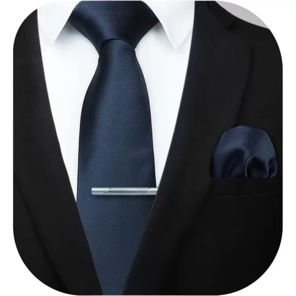 HISDERN Mens Ties Solid Color Wedding Ties and Pocket Square Neckties Clip Sets Business Formal Satin Ties for Men