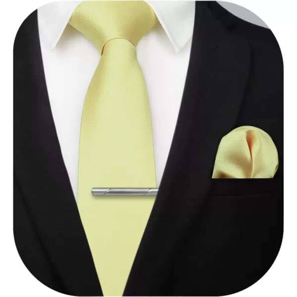 HISDERN Mens Ties Solid Color Wedding Ties and Pocket Square Neckties Clip Sets Business Formal Satin Ties for Men