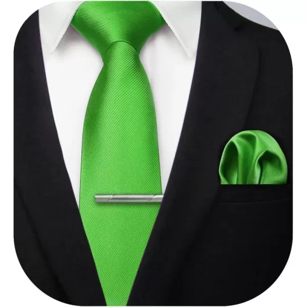 HISDERN Mens Ties Solid Color Wedding Ties and Pocket Square Neckties Clip Sets Business Formal Satin Ties for Men