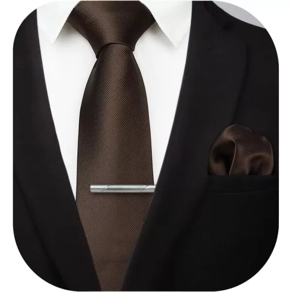 HISDERN Mens Ties Solid Color Wedding Ties and Pocket Square Neckties Clip Sets Business Formal Satin Ties for Men