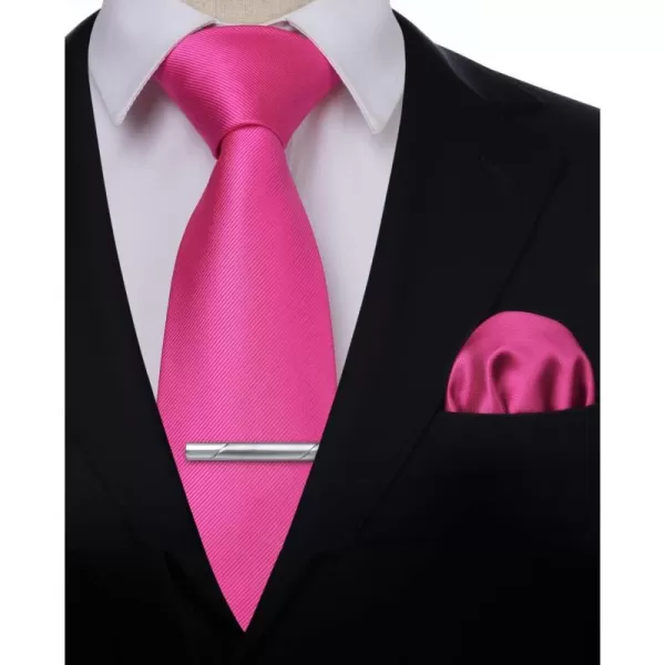 HISDERN Mens Ties Solid Color Wedding Ties and Pocket Square Neckties Clip Sets Business Formal Satin Ties for Men
