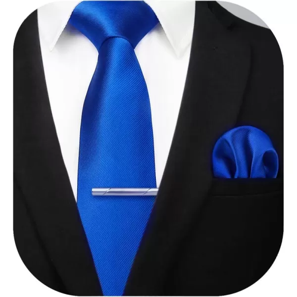 HISDERN Mens Ties Solid Color Wedding Ties and Pocket Square Neckties Clip Sets Business Formal Satin Ties for Men