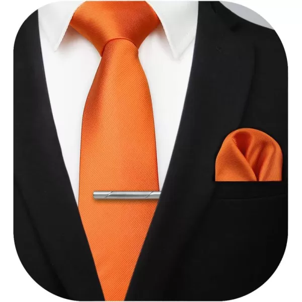 HISDERN Mens Ties Solid Color Wedding Ties and Pocket Square Neckties Clip Sets Business Formal Satin Ties for Men