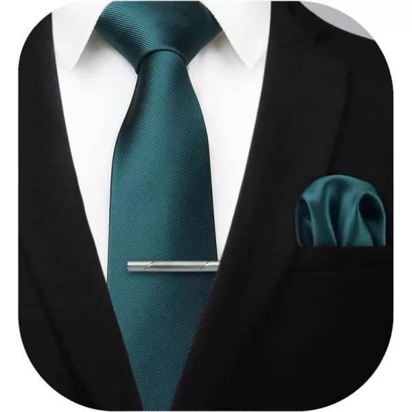 HISDERN Mens Ties Solid Color Wedding Ties and Pocket Square Neckties Clip Sets Business Formal Satin Ties for Men