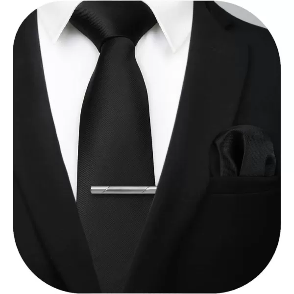 HISDERN Mens Ties Solid Color Wedding Ties and Pocket Square Neckties Clip Sets Business Formal Satin Ties for Men