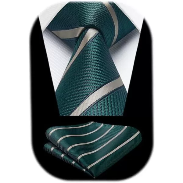 HISDERN Mens Ties Striped Ties for Men Formal Tie and Pocket Square Set Necktie for Wedding Business Graduation