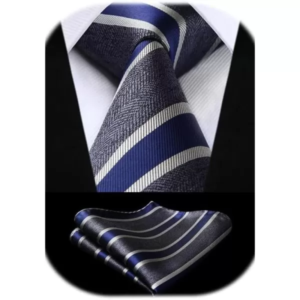 HISDERN Mens Ties Striped Ties for Men Formal Tie and Pocket Square Set Necktie for Wedding Business Graduation