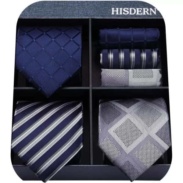 HISDERN Mens Ties and Pocket Square Set Business Elegant Ties for Men Classic Lot 3 Pcs Wedding Party Neckties &amp; Handkerchief