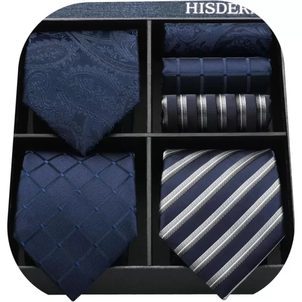 HISDERN Mens Ties and Pocket Square Set Business Elegant Ties for Men Classic Lot 3 Pcs Wedding Party Neckties &amp; Handkerchief