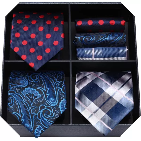 HISDERN Mens Ties and Pocket Square Set Business Elegant Ties for Men Classic Lot 3 Pcs Wedding Party Neckties &amp; Handkerchief