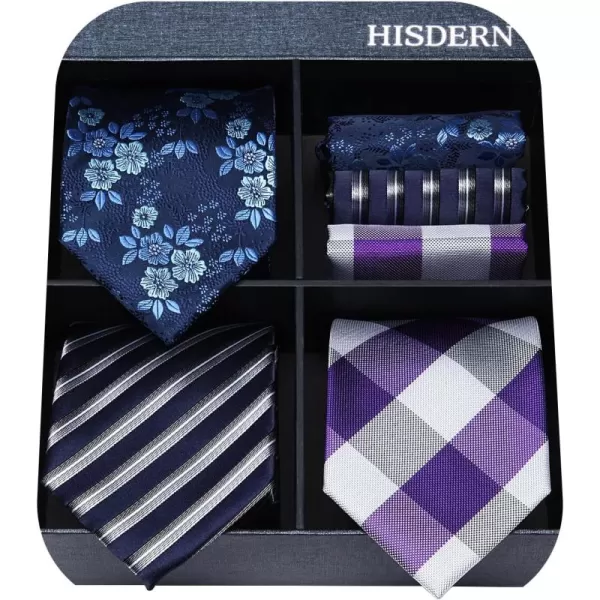 HISDERN Mens Ties and Pocket Square Set Business Elegant Ties for Men Classic Lot 3 Pcs Wedding Party Neckties &amp; Handkerchief