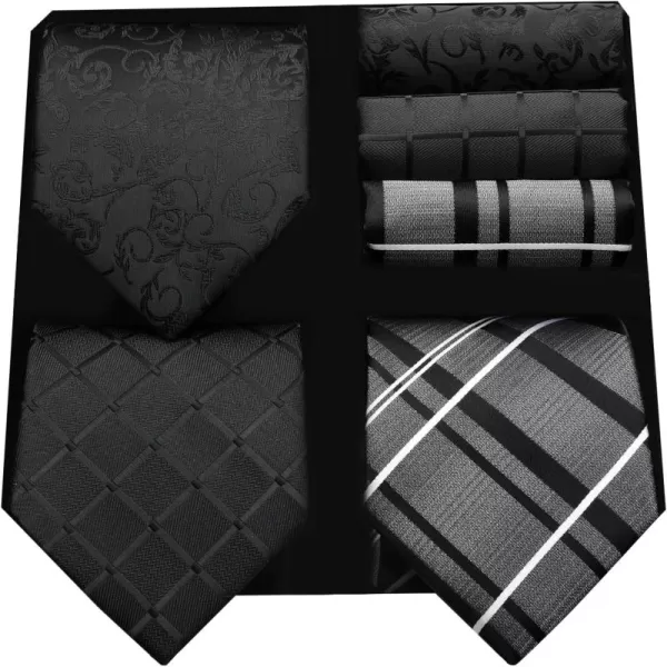 HISDERN Mens Ties and Pocket Square Set Business Elegant Ties for Men Classic Lot 3 Pcs Wedding Party Neckties &amp; Handkerchief