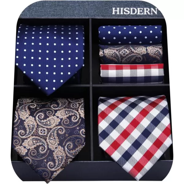 HISDERN Mens Ties and Pocket Square Set Business Elegant Ties for Men Classic Lot 3 Pcs Wedding Party Neckties &amp; Handkerchief