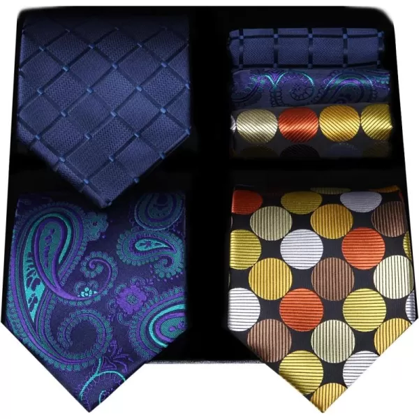 HISDERN Mens Ties and Pocket Square Set Business Elegant Ties for Men Classic Lot 3 Pcs Wedding Party Neckties &amp; Handkerchief