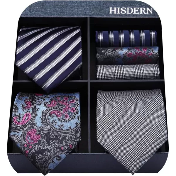 HISDERN Mens Ties and Pocket Square Set Business Elegant Ties for Men Classic Lot 3 Pcs Wedding Party Neckties &amp; Handkerchief