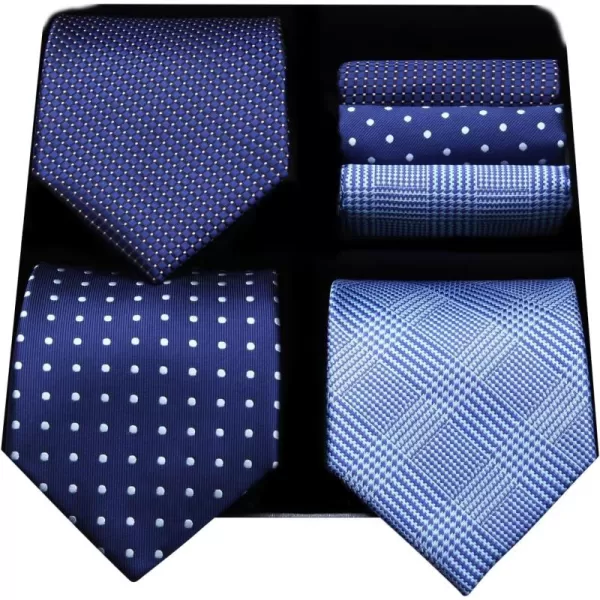 HISDERN Mens Ties and Pocket Square Set Business Elegant Ties for Men Classic Lot 3 Pcs Wedding Party Neckties &amp; Handkerchief