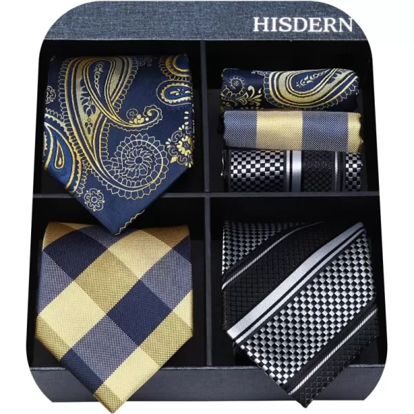 HISDERN Mens Ties and Pocket Square Set Business Elegant Ties for Men Classic Lot 3 Pcs Wedding Party Neckties &amp; Handkerchief