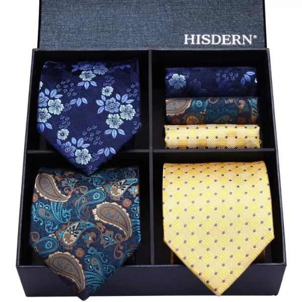HISDERN Mens Ties and Pocket Square Set Business Elegant Ties for Men Classic Lot 3 Pcs Wedding Party Neckties &amp; Handkerchief
