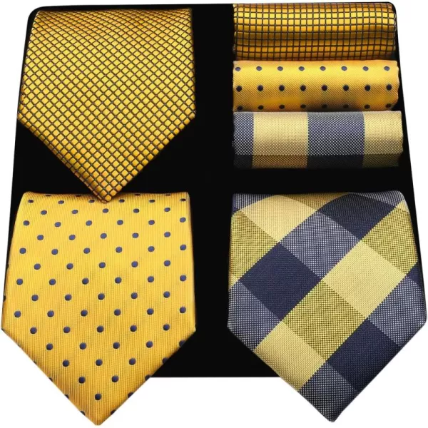 HISDERN Mens Ties and Pocket Square Set Business Elegant Ties for Men Classic Lot 3 Pcs Wedding Party Neckties &amp; Handkerchief