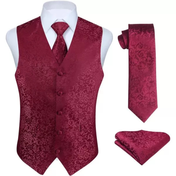 HISDERN Mens Vest Tie Set 3PC Formal Waistcoat Paisley Floral Jacquard Necktie Pocket Square Suit Vests Wedding Party
