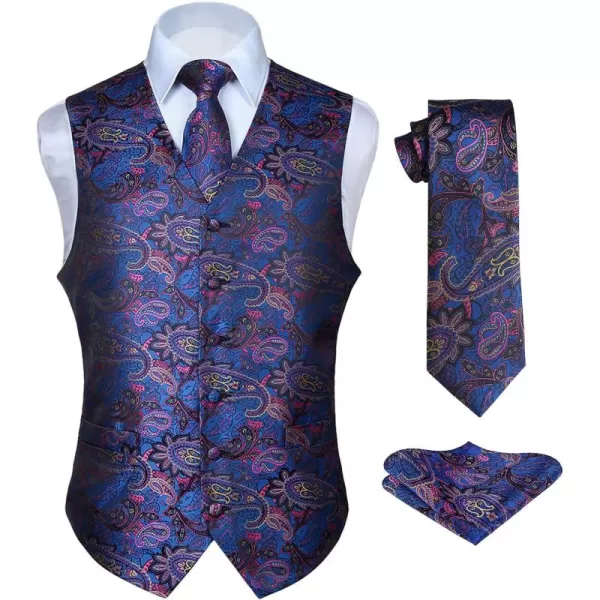 HISDERN Mens Vest Tie Set 3PC Formal Waistcoat Paisley Floral Jacquard Necktie Pocket Square Suit Vests Wedding Party