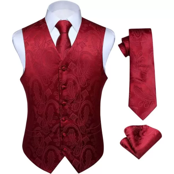 HISDERN Mens Vest Tie Set 3PC Formal Waistcoat Paisley Floral Jacquard Necktie Pocket Square Suit Vests Wedding Party