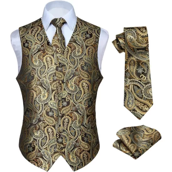 HISDERN Mens Vest Tie Set 3PC Formal Waistcoat Paisley Floral Jacquard Necktie Pocket Square Suit Vests Wedding Party