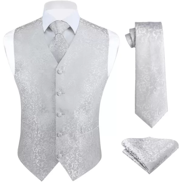 HISDERN Mens Vest Tie Set 3PC Formal Waistcoat Paisley Floral Jacquard Necktie Pocket Square Suit Vests Wedding Party