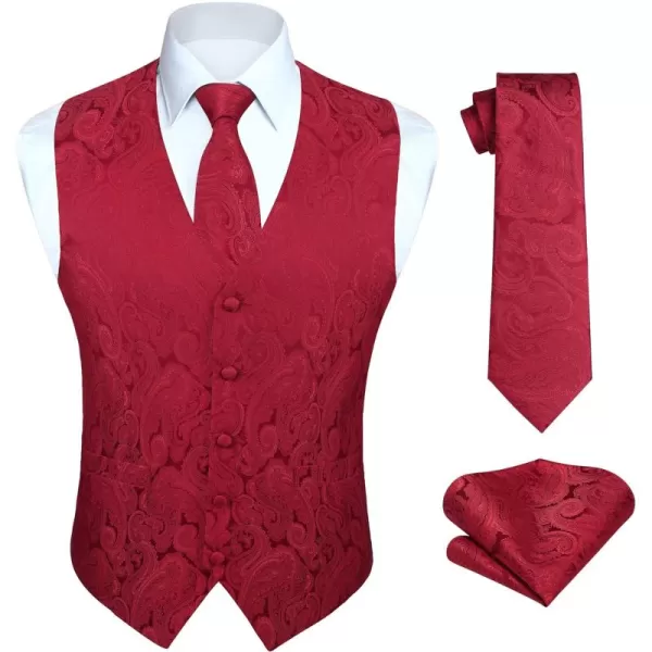 HISDERN Mens Vest Tie Set 3PC Formal Waistcoat Paisley Floral Jacquard Necktie Pocket Square Suit Vests Wedding Party