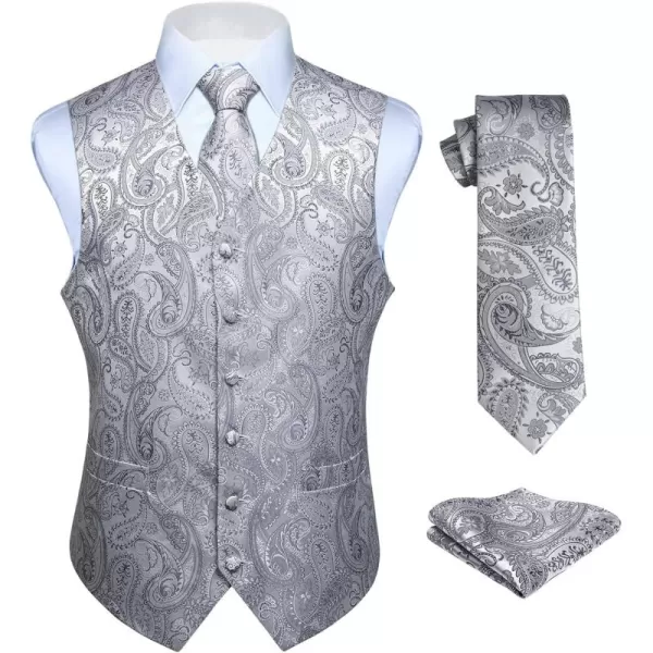 HISDERN Mens Vest Tie Set 3PC Formal Waistcoat Paisley Floral Jacquard Necktie Pocket Square Suit Vests Wedding Party