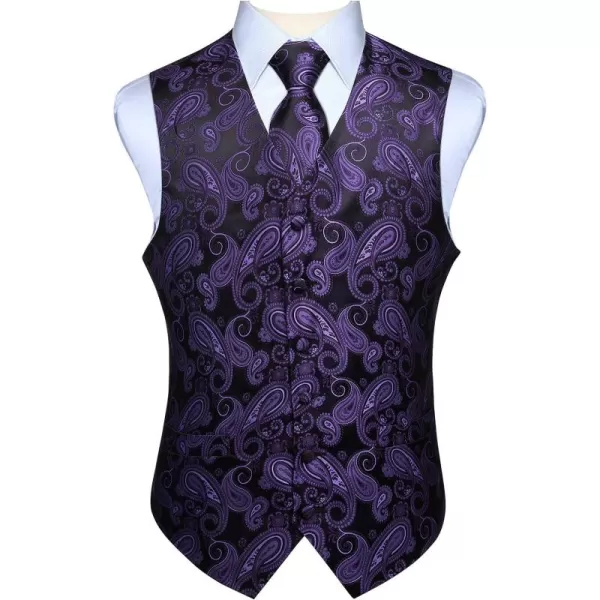 HISDERN Mens Vest Tie Set 3PC Formal Waistcoat Paisley Floral Jacquard Necktie Pocket Square Suit Vests Wedding Party
