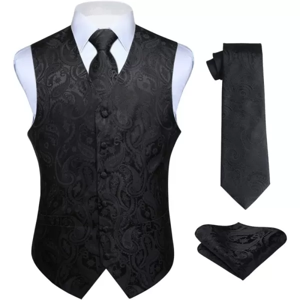 HISDERN Mens Vest Tie Set 3PC Formal Waistcoat Paisley Floral Jacquard Necktie Pocket Square Suit Vests Wedding Party