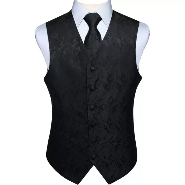 HISDERN Mens Vest Tie Set 3PC Formal Waistcoat Paisley Floral Jacquard Necktie Pocket Square Suit Vests Wedding Party