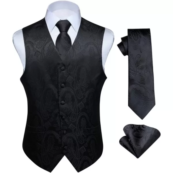 HISDERN Mens Vest Tie Set 3PC Formal Waistcoat Paisley Floral Jacquard Necktie Pocket Square Suit Vests Wedding Party