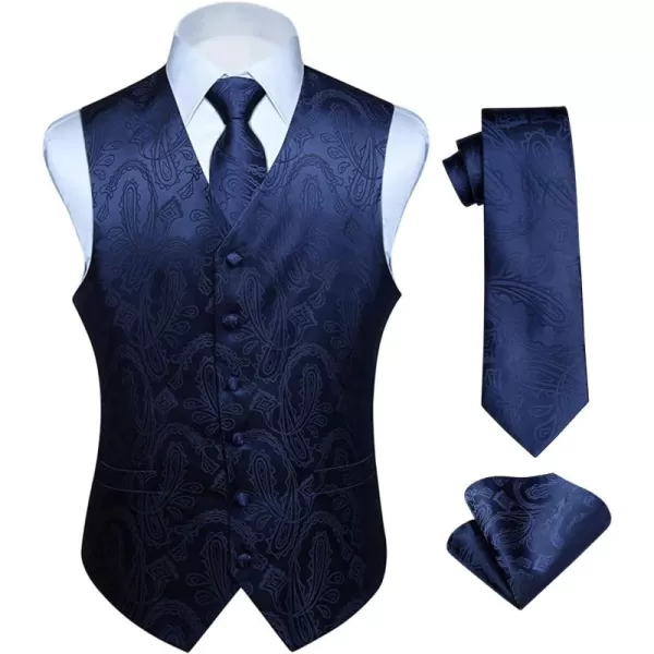HISDERN Mens Vest Tie Set 3PC Formal Waistcoat Paisley Floral Jacquard Necktie Pocket Square Suit Vests Wedding Party
