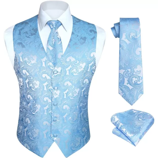 HISDERN Mens Vest Tie Set 3PC Formal Waistcoat Paisley Floral Jacquard Necktie Pocket Square Suit Vests Wedding Party