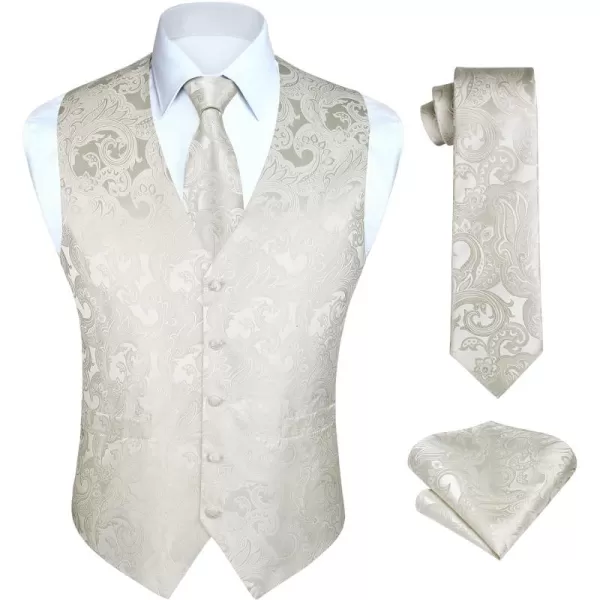 HISDERN Mens Vest Tie Set 3PC Formal Waistcoat Paisley Floral Jacquard Necktie Pocket Square Suit Vests Wedding Party