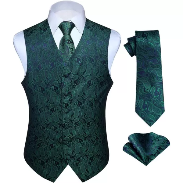 HISDERN Mens Vest Tie Set 3PC Formal Waistcoat Paisley Floral Jacquard Necktie Pocket Square Suit Vests Wedding Party